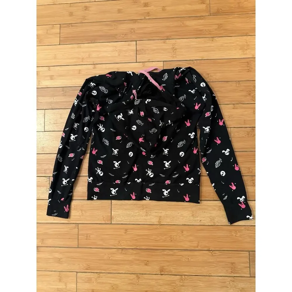 RARE Living Dead Souls Sz M Bunny Pink Paw Print Hoodie.